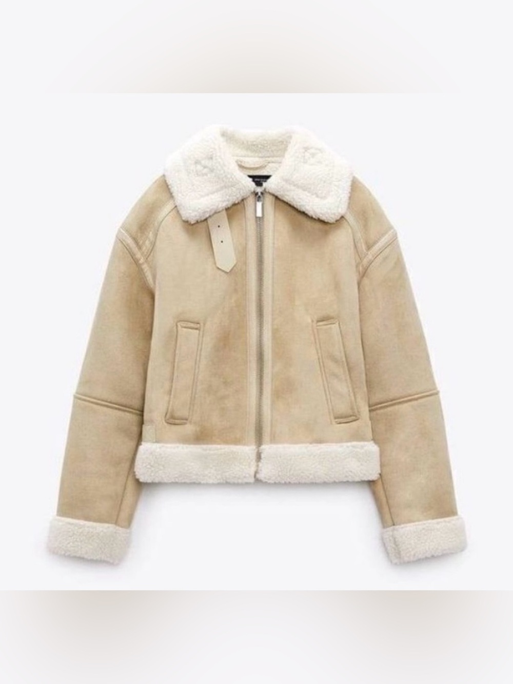 NWT Zara Double Faced Aviator Cropped Jacket in Sand, Size XS